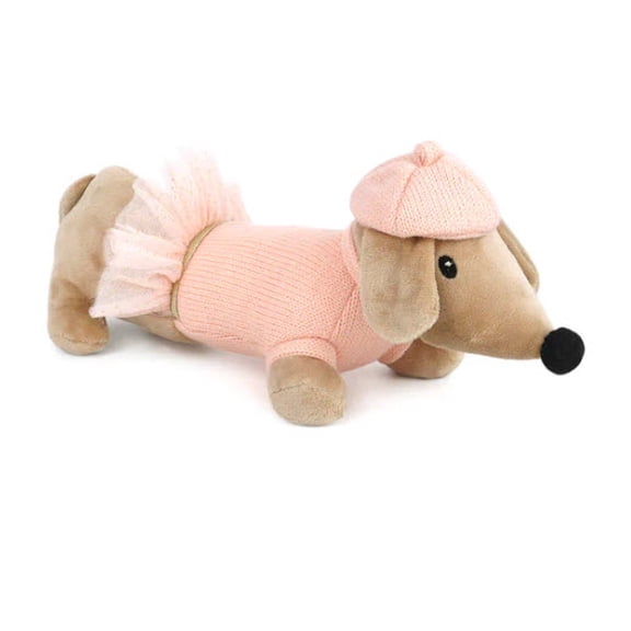 Plush Weiner Dog With Ballet Ruffle Skirt & Pink Crochet Hat