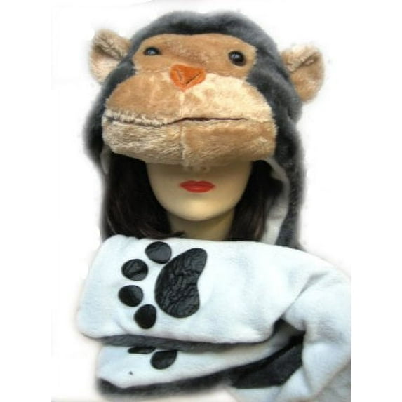 Plush White Cat Animal Hat - White Cat Hat with Ear Flaps and Poms