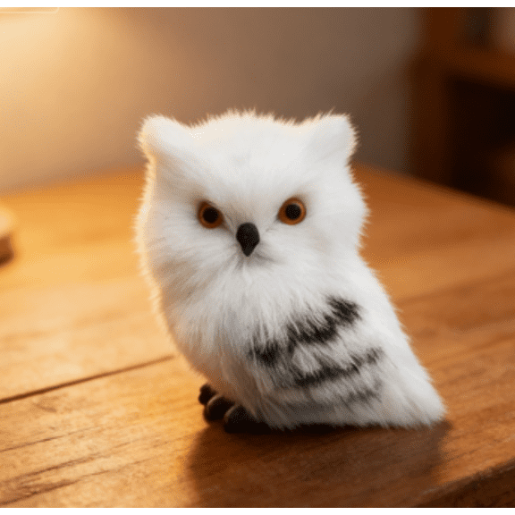 Plush White Owl Ornament, Simulated Bird Figurine for Home Decor, Soft Owl Statue for Desktop, Realistic Animal Model, Egg Shell Owl Style