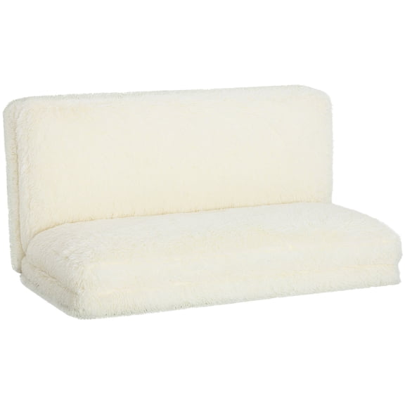 Plush Wide Folding Floor Mattress: Contemporary Bean Bag Floor Sofa Bed, Foam Filling Wall Couch Sleeper, Cream White for Living Room