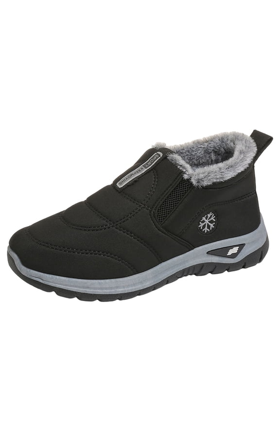 Plush Winter Boots for Women Fleece Lined Non Slip Ankle Snow Booties Casual Slip On Short Chelsea Boots with Arch Support Black Size 7.5