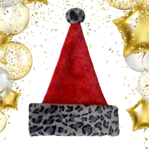 Plush Winter Christmas Leopard-Print Hat – Warm Seasonal Santa Hat for Parties, Gatherings, Photography, Indoor & Outdoor Celebrations, Performances & Carnival(Z)