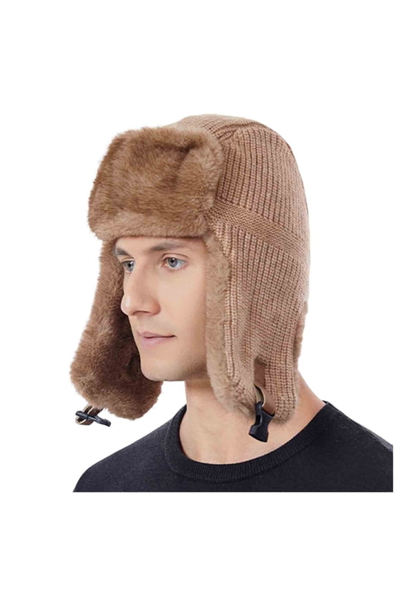 Plush Winter Hats for Men and Women Fleece Lined Cap Windproof Trapper Hat with Ear Flaps Khaki