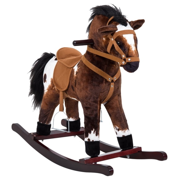 Plush Wooden Rocking Horse Chair Ride On Toy with Realistic Galloping Sounds, Sturdy & Comfortable Seat