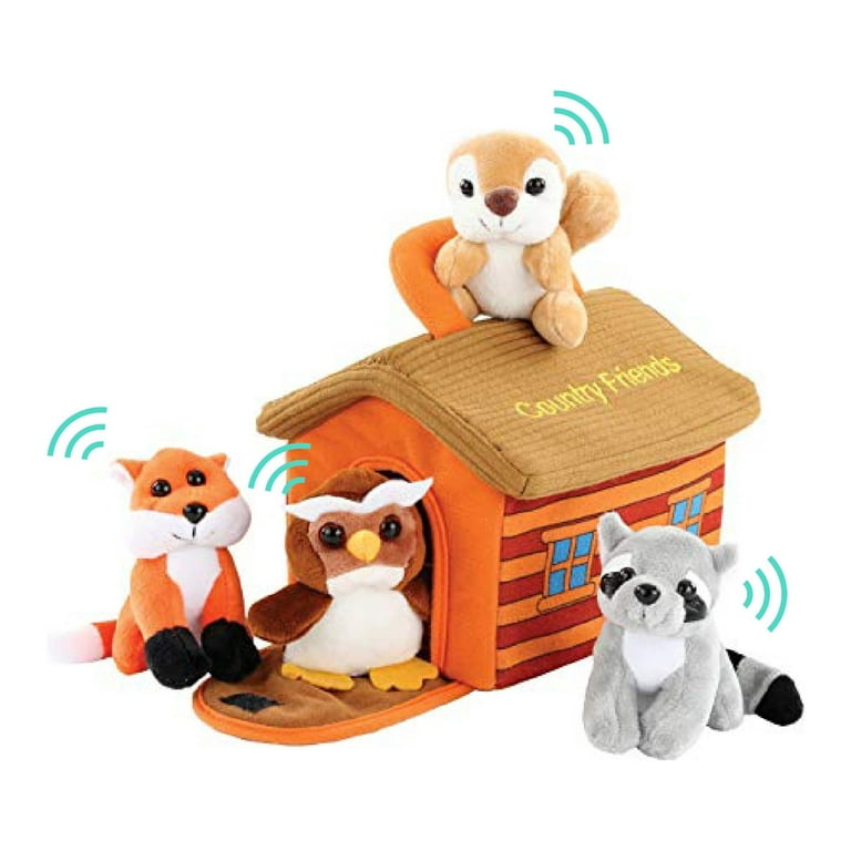 Plush Woodland Animals with Country House Carrier for Kids- 5pc