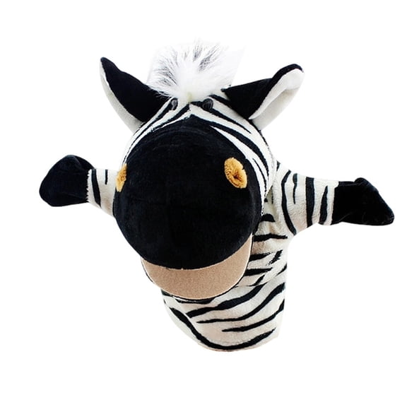 Plush Zebra Hand Puppet with Movable Open Mouth Soft Stuffed Animal Toy for Storytelling Role Play Educational Activities Home Theater School, Black White, 9 Inch