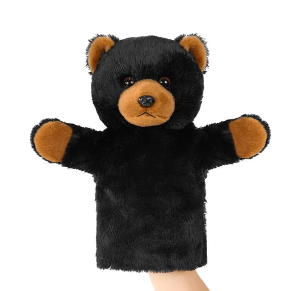 Plush hand puppet cute bear sensory learning toy, washable - creative imagination-rich game stuffed animal gift black bear