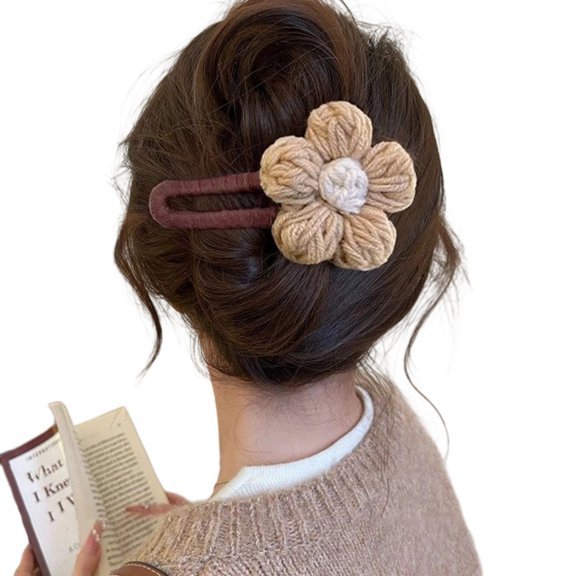 Plush knitted flower duckbill clip, back of head disc-shaped Hairs clip, straight line clip