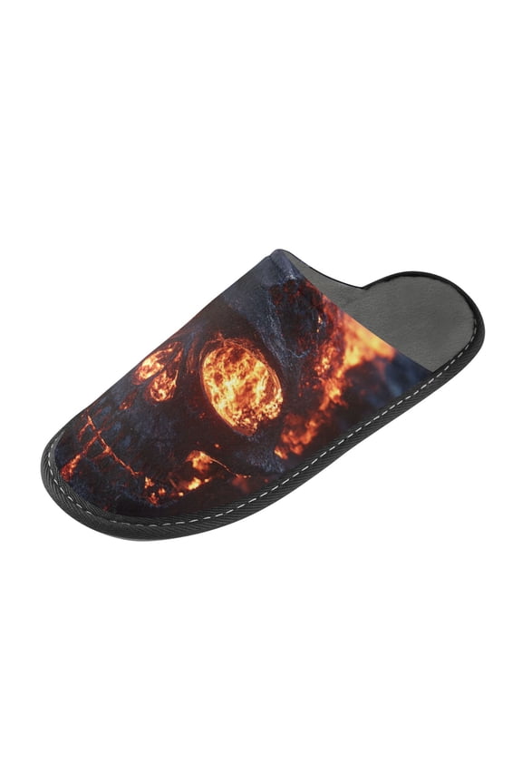 Plush rubber slippers soft gauze slippers with waterproof and wear -resistant shoes A Skull Engulfed in Flames