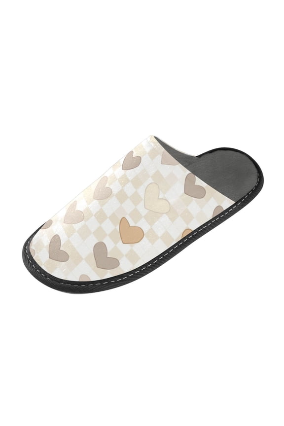Plush rubber slippers soft gauze slippers with waterproof and wear -resistant shoes Gingham Pattern with Hearts