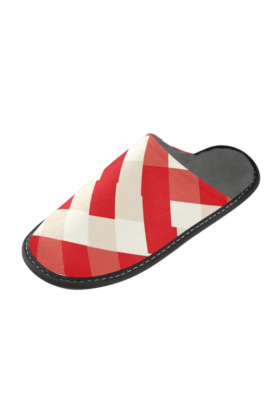 Plush rubber slippers soft gauze slippers with waterproof and wear -resistant shoes Red and White Gingham Pattern