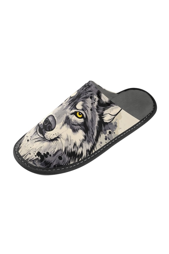 Plush rubber slippers soft gauze slippers with waterproof and wear -resistant shoes Sketched Wolf