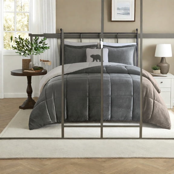 Plush to Sherpa King Bedding Set Hypoallergenic Polyester Comforter Rustic Cabin Style