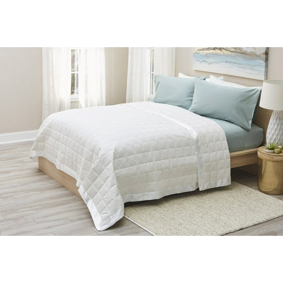 PlushBeds Down & Cotton Quilted Blanket - Twin - Ivory