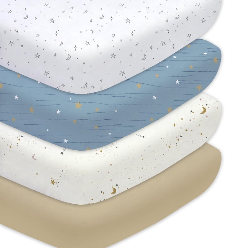 Plushii Baby Crib Sheets Fitted 4 Pack for Boys & Girls, 52'’ x 28'' Soft Microfiber Toddler Bed Sheets for Standard Crib & Toddler Mattresses (Star)