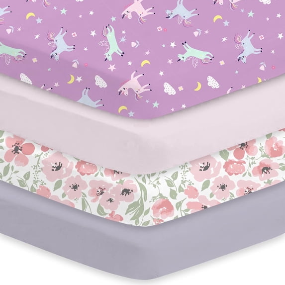 Plushii Crib Sheets for Baby Boys Girls 4 Pack, 28"x 52" Extra Soft Microfiber Crib Sheet Set for Standard Crib & Toddler Mattress Pad, Floral
