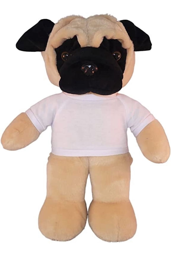 Plushland 8 Inch Floppy Pug Plush Stuffed Animal Personalized Gift - Custom Text on Shirt - Great Present for Mothers Day, Valentine Day, Graduation Day, Birthday