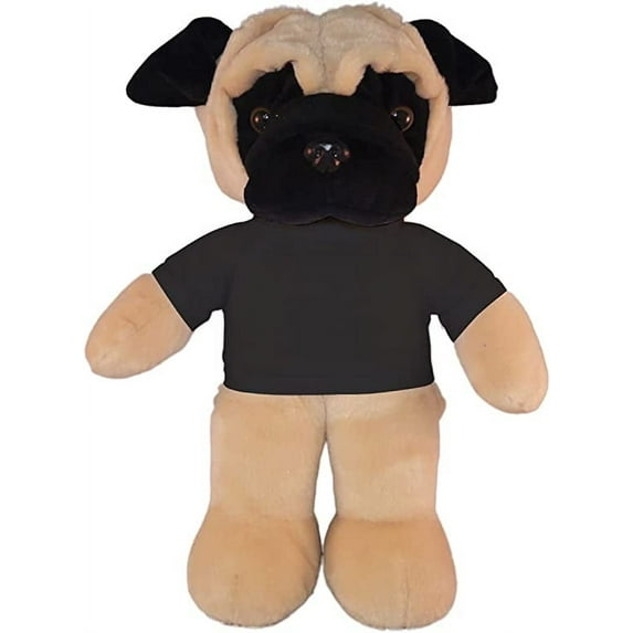 Made By Aliens 8 Inch Floppy Pug Plush Stuffed Animal Personalized Gift - Custom Text on Shirt - Great Present for Mothers Day, Valentine Day, Graduation Day, Birthday (Black)