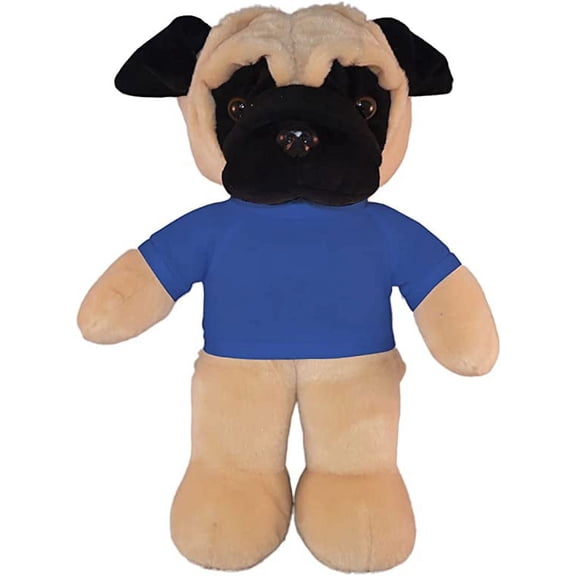 Made By Aliens 8 Inch Floppy Pug Plush Stuffed Animal Personalized Gift - Custom Text on Shirt - Great Present for Mothers Day, Valentine Day, Graduation Day, Birthday (Royal-Blue)