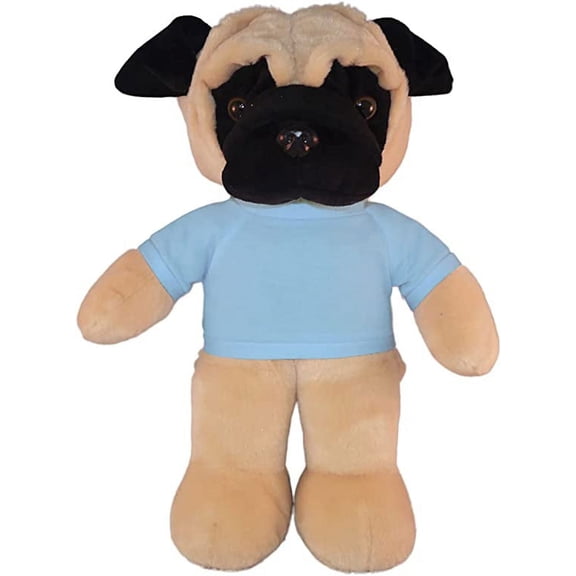 Made By Aliens 8 Inch Floppy Pug Plush Stuffed Animal Personalized Gift - Custom Text on Shirt - Great Present for Mothers Day, Valentine Day, Graduation Day, Birthday (Baby-Blue)