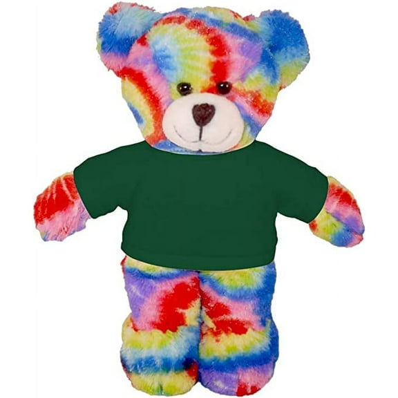 Plushland 8 Inch Floppy Tye Dye Bear with Tee Plush Stuffed Animal Personalized Gift - Custom Text on Shirt - Great Present for Mothers Day, Valentine Day, Graduation Day, Birthday