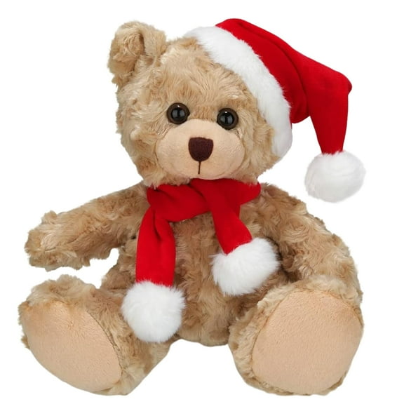 Plushland Adorable Soft and Hairy Santa Teddy Bear, Stuffed Animal Holiday Toys Christmas Accessories  A Perfect Toy Gift for Kids (11 Inches, Xmas Beige Bear)