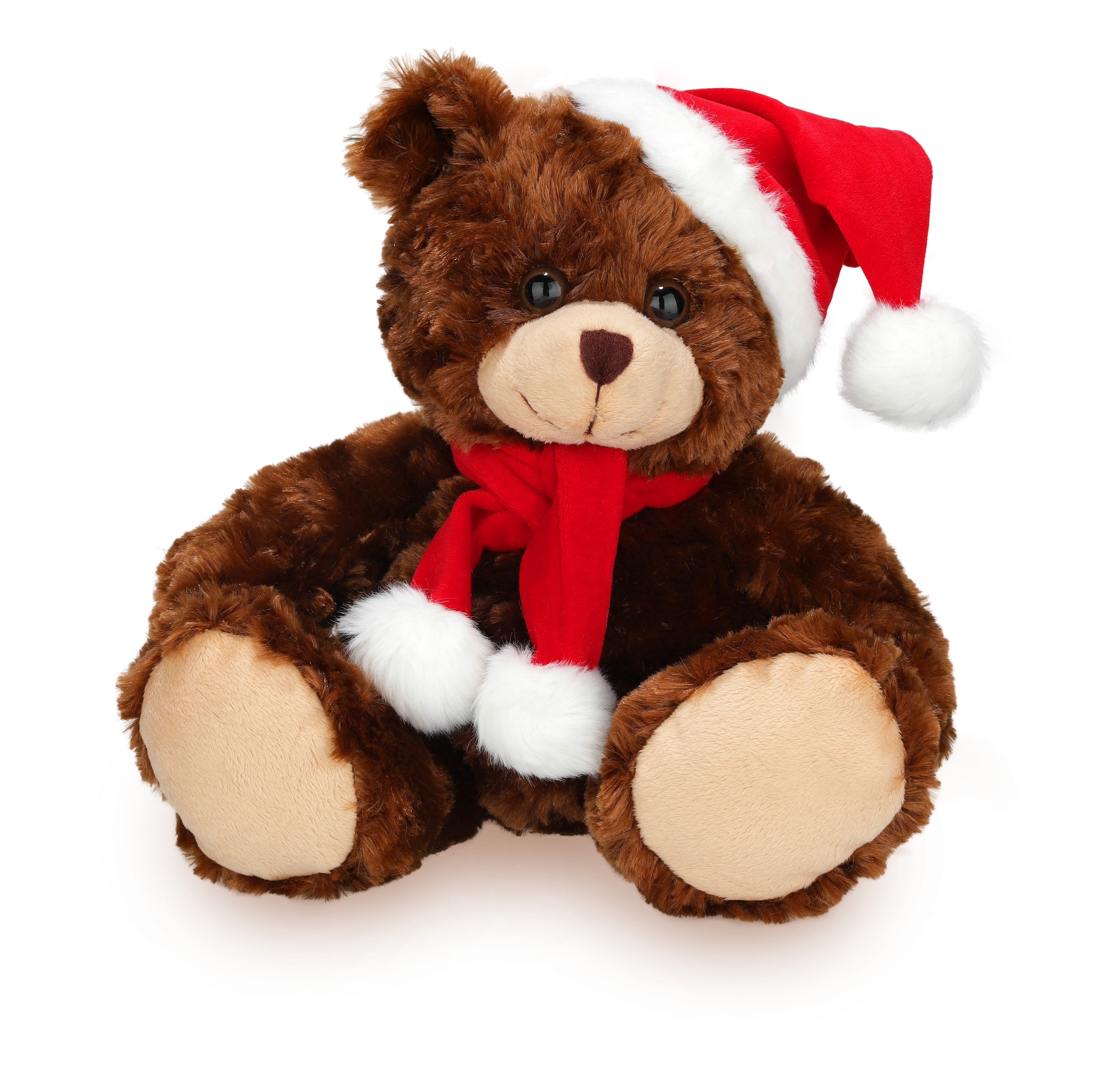 Made By Aliens Adorable Soft and Hairy Santa Teddy Bear, Stuffed Animal Holiday Toys Christmas Accessories A Perfect Toy Gift for Kids (11 Inches, Xmas Chocolate Bear)