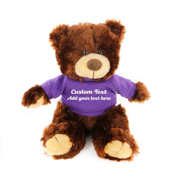 Plushland Chocolate Noah Teddy Bear 12 Inch, Stuffed Animal Personalized Gift - Custom Text on Shirt - Great Present for Mothers Day, Valentine Day, Graduation Day, Birthday