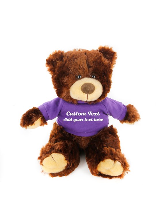 Plushland Chocolate Noah Teddy Bear 12 Inch, Stuffed Animal Personalized Gift - Custom Text on Shirt - Great Present for Mothers Day, Valentine Day, Graduation Day, Birthday