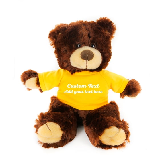 Plushland Chocolate Noah Teddy Bear 12 Inch, Stuffed Animal Personalized Gift - Custom Text on Shirt - Great Present for Mothers Day, Valentine Day, Graduation Day, Birthday