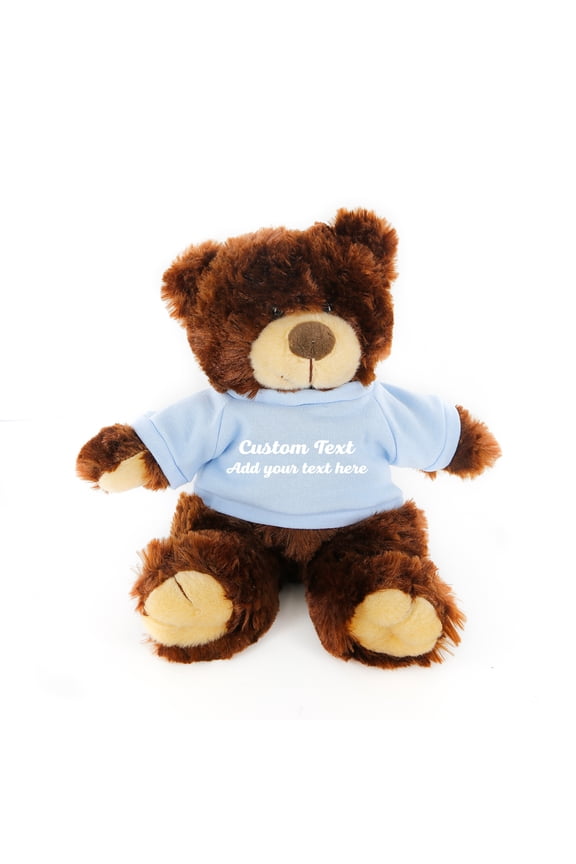 Plushland Chocolate Noah Teddy Bear 12 Inch, Stuffed Animal Personalized Gift - Custom Text on Shirt - Great Present for Mothers Day, Valentine Day, Graduation Day, Birthday