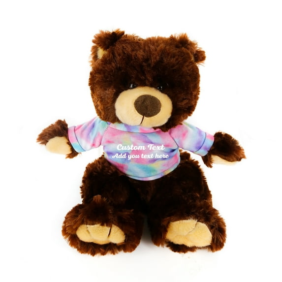 Plushland Chocolate Noah Teddy Bear 12 Inch, Stuffed Animal Personalized Gift - Custom Text on Shirt - Great Present for Mothers Day, Valentine Day, Graduation Day, Birthday