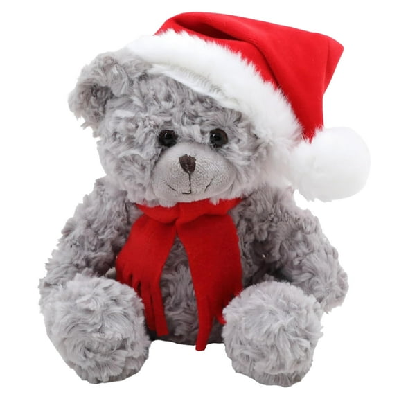Made By Aliens Christmas Duffy Teddy Bear Stuffed Animal - Adorable Xmas Plush Toy with Hat and Scarf - Soft and Cuddly Winter Companion for Kids and Seniors - 10 inch (Gray)