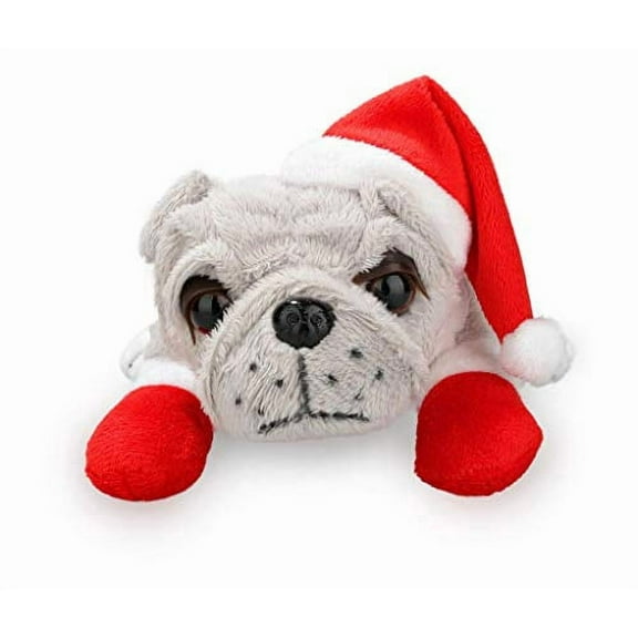 Made By Aliens Christmas Themed Plush Stuffed Bulldog Toy Puppy 8 Inches with Red Santa Hat and Gloves, for Boys and Girls (Gray)