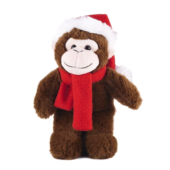 Made By Aliens Customize Soft Xmas Plush Stuffed Animal Gift with Red and White Santa Hat and Winter Scarf 12 Inch, Holiday Toys Personalized Gift - Great Present for Christmas (Monkey)