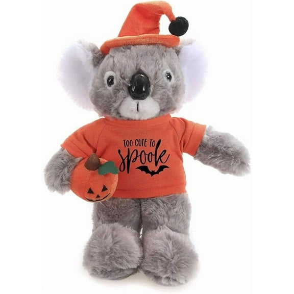 Made By Aliens Halloween Floppy Stuffed Animal Plush Toys Comes Hat and Pumpkin Sitting Too Cute to Spook Gift for Her Gift for Him 12 inch (Koala)