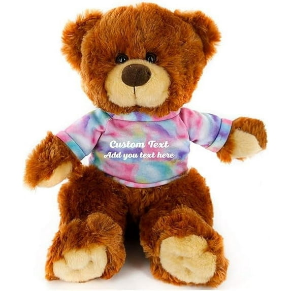 Made by Aliens Honey Noah Teddy Bear 12 Inch, Stuffed Animal Personalized Gift - Custom Text on Shirt - Great Present for Mothers Day, Valentine Day, Graduation Day, Birthday (Tiedye)