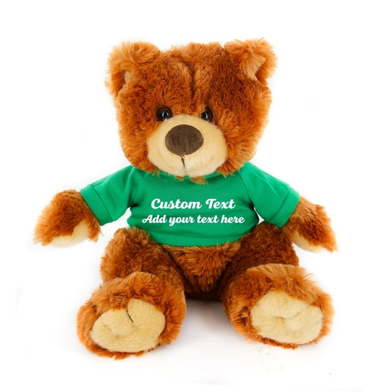 Made by Aliens Honey Noah Teddy Bear 12 Inch, Stuffed Animal Personalized Gift - Custom Text on Shirt - Great Present for Mothers Day, Valentine Day, Graduation Day, Birthday (Kelly Green Shirt)