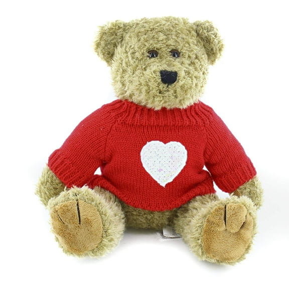 Plushland Oatmeal Bear with Love Sweater 12 Inches Huggable Plush Stuffed Teddy Bear For All Ages-Special Valentine And Mothers Day Gift