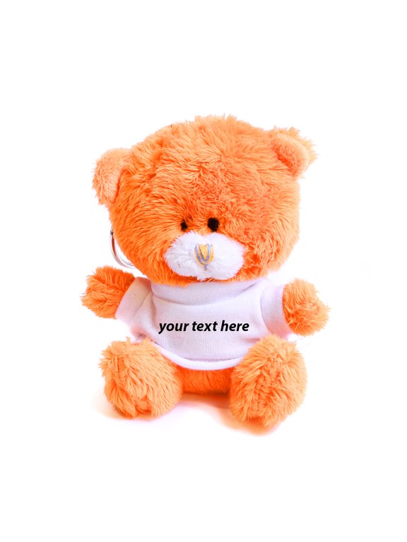 Orange Qbeba Bear Keychain 4 Inches Personalized Gift - Custom Text on T-Shirt - Great Present for All Ages