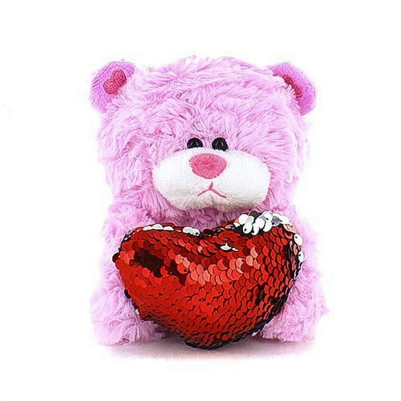 Made by Aliens Qbeba Pink Teddy Bear Stuffed Animal 6 Inches Cute Love Bear, Valentines Day, Or Christmas Surprise For Boys And Girls Plush, Huggable Size (Red Heart Pillow)