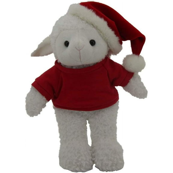 Plushland Soft Plush Animal 12 Inch, Stuffed Animal Holiday Toys Gift with Hat and Matching Red Shirt - Great Present for Christmas