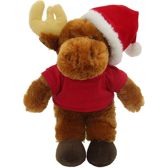 Plushland Soft Plush Animal 12 Inch Stuffed Animal Holiday Toys Gift with Hat and Matching Red Shirt - Great Present for Christmas