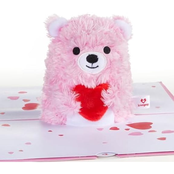 Plushpop Soft Animal Pop-Up Card for Her and Him - 3D Bear Everyday Greeting Card for Boys, Girls, Men, Women - Beary Happy - 6" x 8" Card - Pink