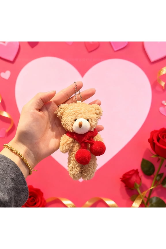 Plushy Bear Keychain, Cute Bag Accessory, Festive Christmas and Valentine’s Day Gift, Soft Handcrafted Plush Ornament with Cartoon Bear Design and Red Scarf Decoration
