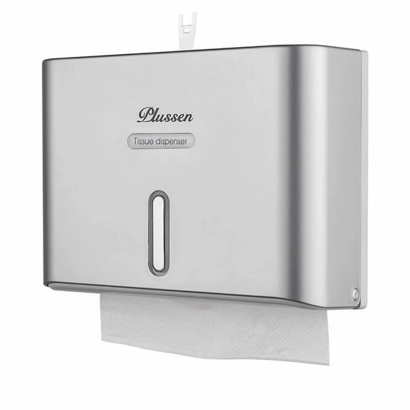 Plussen Paper Towel Dispenser Wall-Mounted Multi-Fold Tissue Ample Capacity for Home & Commerica, Silver