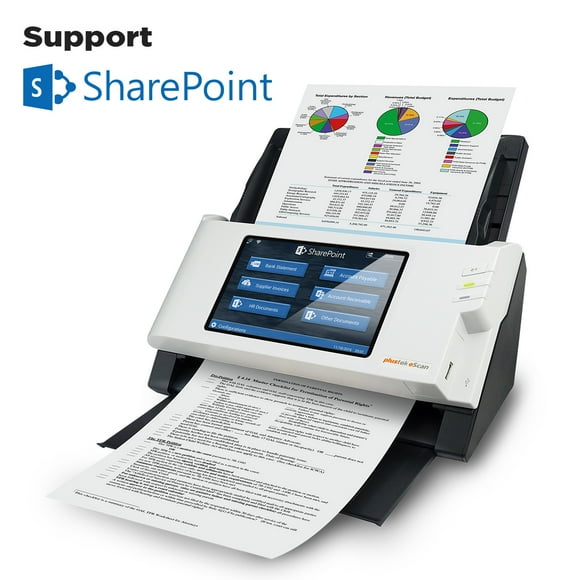 Plustek eScan SharePoint - Network Document Scanner Dedicated for SharePoint and Office 365 Standalone (PC-Less), 7 Color Touchscreen 50-Sheet Automatic Document Feeder