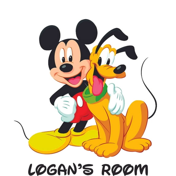 Pluto and Cartoon Customized Wall Decal - Custom Vinyl Wall Art - Personalized Name - Baby Girls Boys Kids Bedroom Wall Decal Room Decor Wall Stickers Decoration Size (10x10 inch)