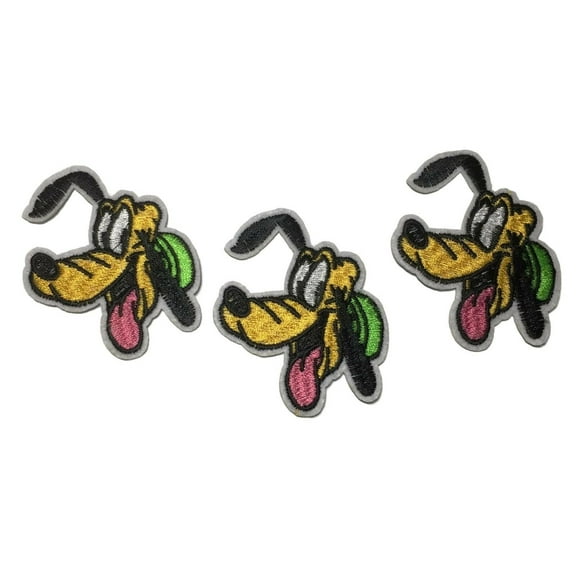 Pluto Cartoon Head Pose 2 1/4" Tall Embroidered Patch Set of 3 Iron On Patches