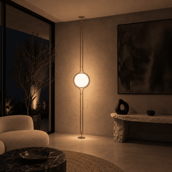 Pluto Floor To Ceiling Lamp - Gold, Adjustable Tension Pole Lamp with Glowing Globe, Fits 97.5 to 110 Inch Ceilings, 2 G95 Bulbs Included